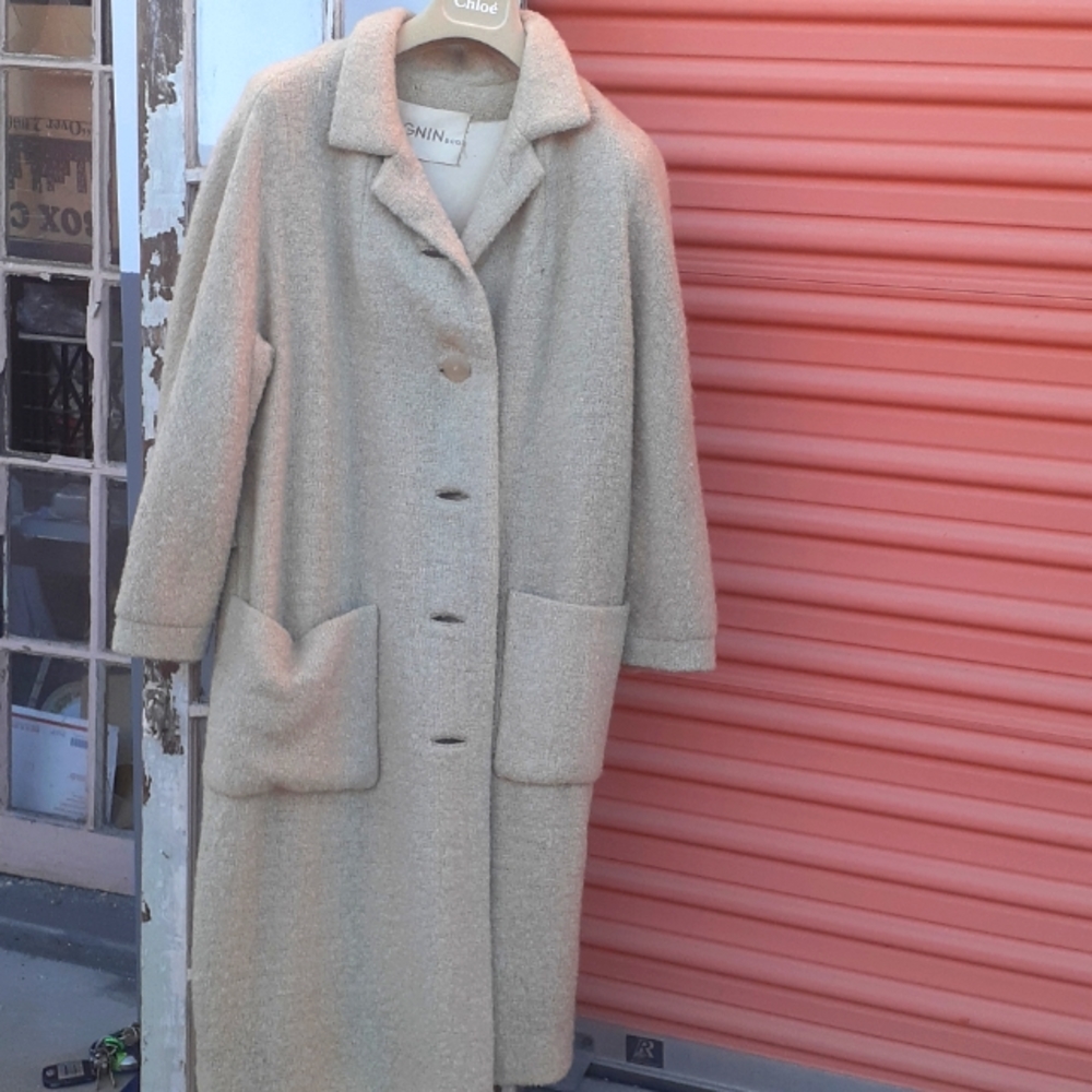 vtg Zelinka Matlik for I Magnin Tan Tweed Pea Coat, Duster Medium L